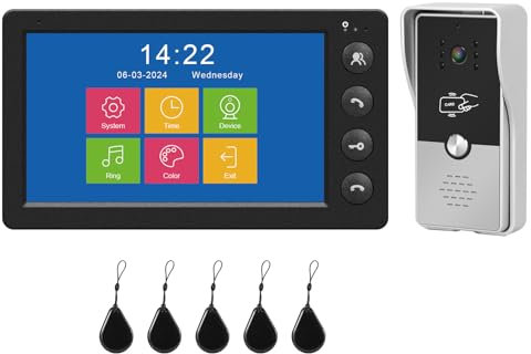 Karmen interphone 4 Fils,visiophone Filaire,écran intérieur de 7 Pouces, Sonnette extérieure avec câble, Signal analogique de 1000TVL, déblocage RFID