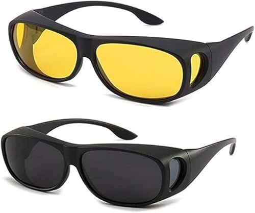 2 Pack Hd Anti Glare Night Vision Driving Over Wrap Around Sunglasses With Polarized Lens For Men And Women, Prevent Eye Strain & Fatigue During Night-Time Driving Jogging Cycling Walking