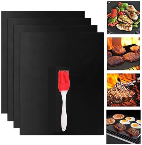 BBQ Grillmatte, Backpapier Wiederverwendbar, Grillmatte für Gasgrill, 4PCS 33x40cm Antihaft Grillmatten Teflon Grillmatte Dauerbackfolie für Backofen Antihaft Backmatte Grillzubehör