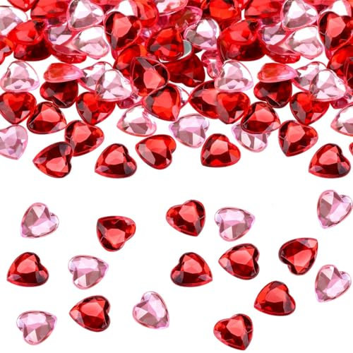 200pcs Cristaux Cœur Décoration Saint-Valentin, Déco Forme Cœur Diamant en Acrylique pour Tables de Mariage - Remplissage de Vase de 12 mm, Rouge et Rose