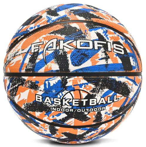 FAKOFIS Palla da Basket,Pallone Basket Taglia 5,Palla da Basket Bambini,Palla Minibasketper Pallone Basket all'aperto e al Chiuso, Basketball Ufficiale per Partite o Allenamento Arancione Nero 3.