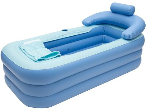 Inflatable Bathtub 47.2 Large Portable SPA Tub with 360° Thermal Airbags PVC Foldable Bathtub for Hot/Ice Bath Indoor Garden Use