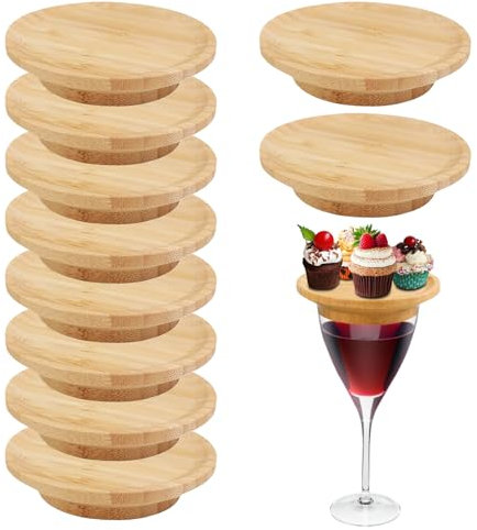 JOYIAL 10 toppers de madera para copas de vino, decoración para copas de vino, cubiertas de copas de vino para postres, bebidas, accesorios para fiestas, comidas familiares y accesorios de fiesta