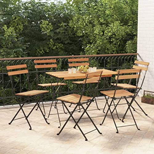KTHLBRH 7-TLG. Bistro-Set Klappbar Massivholz Akazie und Stahl Balkonmöbel-Sets Terrassenmöbel-Sets Outdoor-Möbel-Sets Gartenmöbel-Sets für Terrasse, Garten, Balkon