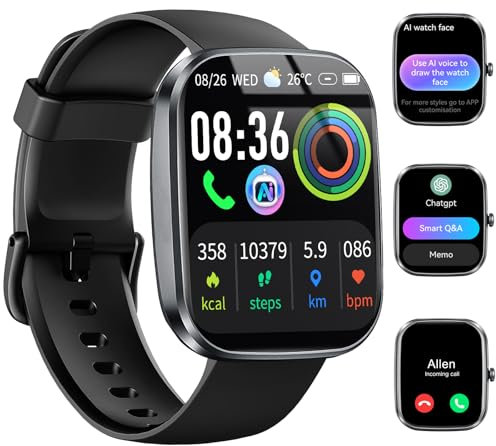 uaue AI Smartwatch Herren Damen, 1.91 Smart Watch mit Telefonfunktion,110+ Sportmodi Fitnessuhr mit AI-Gesundheitsanalyse/AI-Zifferblatt/Herzfrequenz/Schrittzähler/Schlafmonitor, Wasserdicht Sportuhr