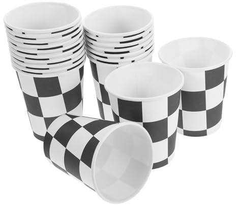 Abaodam Bicchieri Di Carta Per Feste Di Corse 250ml Tema Racing Nero Bianco 20 Pezzi Monouso Per Bevande Calde e Fredde Banchetti Party