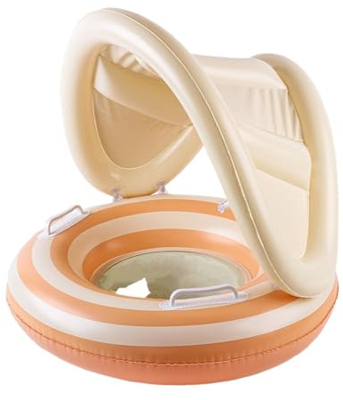 Baby Floaty Chair, Float Ring, Sunshade Canopy Protection, Adjustable Safety Support, Swimming Trainer for Toddler, Water Fun, Pool, Beach, Puddle Use, 22.44x19.29 Inches