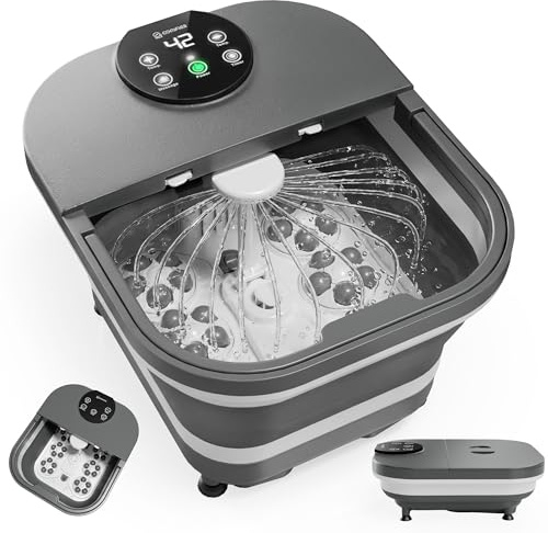 COMFIER Massaggiatore per Piedi Pieghevole, Pediluvio Massaggiatore Piedi con Riscaldamento, Doccia e Controllo della Temperatura, 30 Sfere per Massaggio Shiatsu Automatico, Regalo Regalo Donna Uomo