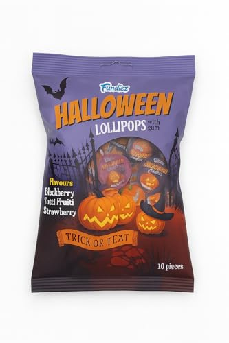 Lot de 10 Sucettes Halloween – Saveurs Fruitées avec Cœur Chewing-Gum