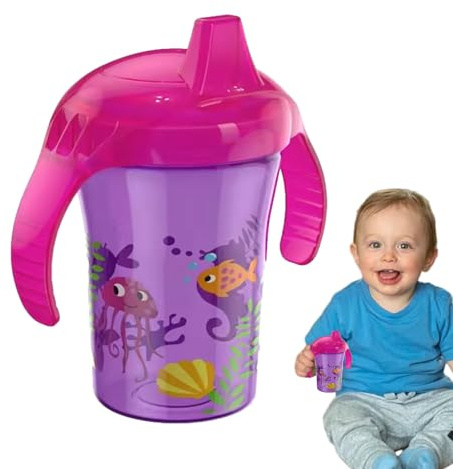 Spill Free Sippy Cup, Learning Cup, 240ml Transition Bottle with Handles, BPA Free Feeding Cups, Training Design Mug, Cups for Milk Drinking, Self Feeding