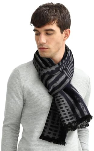 Prettystern Bufanda reversible de seda para hombres con efecto Fleece cálido como azul gris a cuadros moteado Zs13