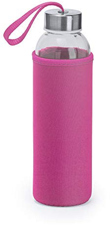 nm Borraccia 500ml Vetro con Astuccio in Neoprene Bottiglia Acqua Alta qualità Adatta Viaggi Bambini Sport Palestra Scuola Lavoro Tempo Libero Riutilizzabile Idea Regalo (Fuxia)