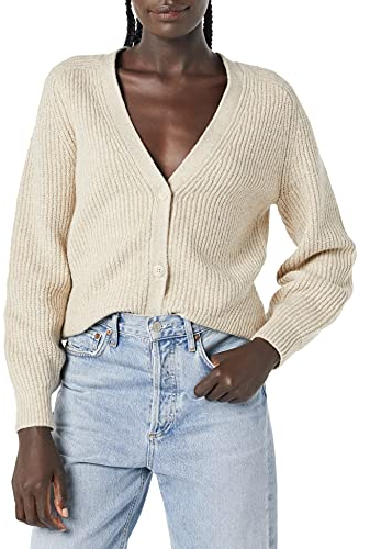 Amazon Essentials Damen Gerippte Soft-Touch-Blouson-Strickjacke, Beige, L