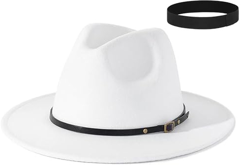 EOZY Wool Fedora Hats for Men Women Felt Panama Trilby Cap Wide Brim Jazz Hat for Beach Party Church White