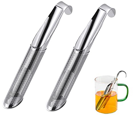 2 Pezzi Filtri per Tè Diffusore per Tè in Acciaio Inossidabile Infusore per Tè Riutilizzabile Manico Lungo Colino per Tè in Rete per Tè Sfuso, Spezie, Rosa, Perfetto da Appendere alla Tazza