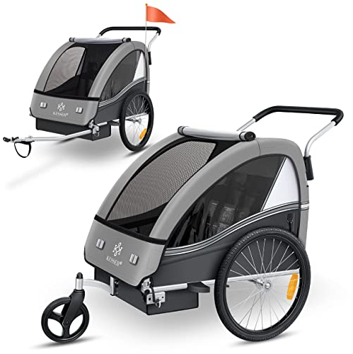 KESSER® Kinderfahrradanhänger Sport-RX 2in1 Jogger & Buggy 5-Punkt-Gurt Sicherheitsgurt 360° Vorderrad Kinderfahrradanhänger Reflektoren für 1-2 Kinder (max. 40 kg) Getränkehalter & Smartphonefach