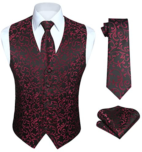 Enlision väst för män. Elegant väst för bröllop i Paisley Jacquard. Eleganta västar. Kostym, slips och blommig näsduk till fester.