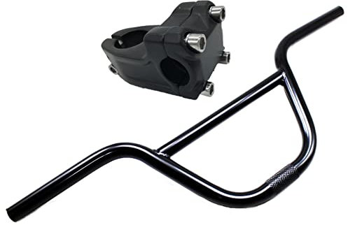 BMX Handlebar with Stem Swallow Shaped High-Carbon Steel 585mm 22.2mm Handle Bar Bicycle Parts Bike Accessories,Black