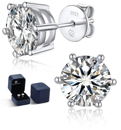 MomentWish Moissanite Boucles d'oreilles Diamant Boucles doreille Bijoux | 0,6-4 Carat Argent 925/Or/Or Rose Boucles d'oreilles Diamant Bijoux Cadeau pour Femme Homme 4/5/6,5/7,5/8 mm