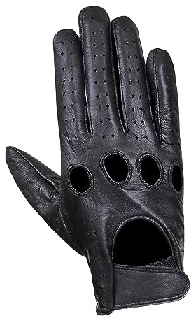 NORMAN Gants de conduite en cuir pour homme, style rétro, confortable, chauffeur, mode, peau d'agneau, doux, Noir avec trous, XXL