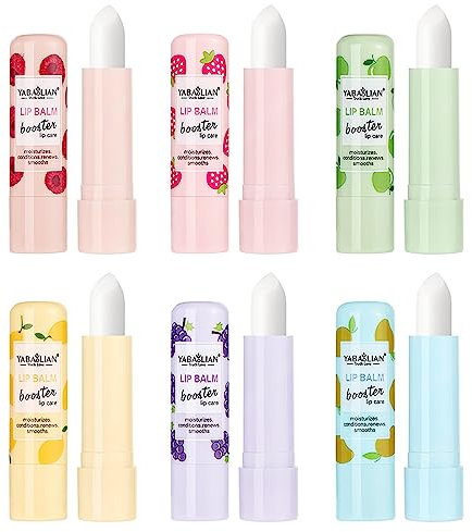 RoseFlower Burrocacao Labbra Biologico, 6 Pezzi Burrocacao Alla Frutta, Confezione Regalo Balsamo Labbra Idratante, Arricchito con Oli di Oliva e Jojoba, Protettivo e Riparatore, Idratante(#1)