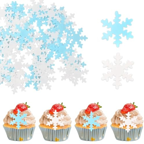 Kit de decoración para tartas de copo de nieve, 50 piezas, decoración comestible para tartas, comestibles, decoración de tartas de cumpleaños comestible