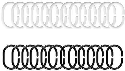 Duschvorhangringe, 24 Pcs Kunststoff Duschvorhang Haken, Ringe für Duschvorhang in C-Form, Vorhang Aufhängeringe