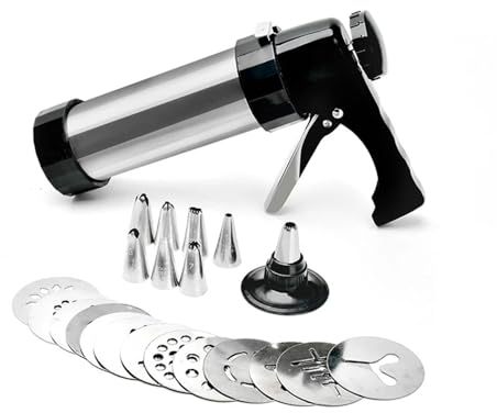 Siringa per Pasticceria in Acciaio Inox Cookie Press Kit Biscuits Maker Sets with 13 Cookie Press Molds 8 Pastry Piping Nozzles Cake Decorator Sets Decorazione di Torte