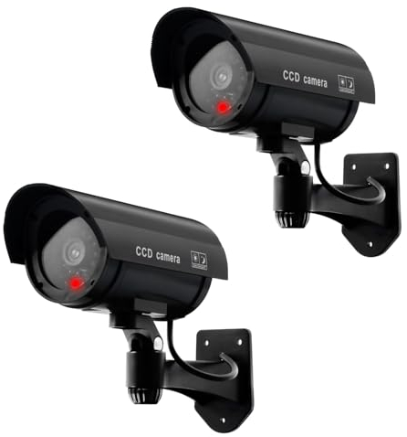 ERWEY Dummy Kamera Fake Überwachung Kamera CCTV mit Blinkendem LED Licht Sicherheitskamera - 2 Stück (Schwarz)
