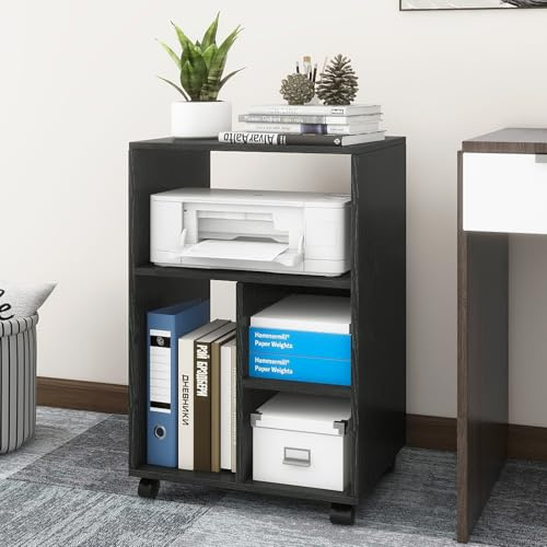 PUNCIA Meuble Imprimante avec Rangement 50x40x75 CM Caisson Bureau (Noir)