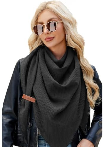 UMIPUBO Schal Damen Baumwolle Musselin Halstuch Dreiecksschal Dreieckstuch Herbst Unifarben Schal Halten Sie Warm Musselintuch Bequem Groß Elegant Leicht Scarf Damen Stola 190x80cm, Schwarz