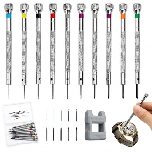Xiciki Tournevis Horloger Mini Tournevis – Kit Tour nevis de Précision 0,6-2,0mm 21 Pièces avec Embouts, Démagnétiseur, Ouvre Boîtier pour Montres, Lunettes, Ordinateurs, Téléphones, Bijoux