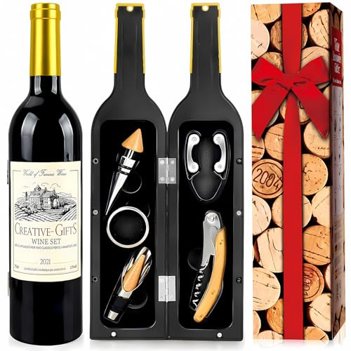 cailion Set de Tire-Bouchons en Forme de Bouteille de vin, Ensemble de Tire-Bouchon, Coffret Cadeau d'accessoires pour Le vin, Ensembles de Sommelier avec ouvre-Bouteille (Gold bottle001)