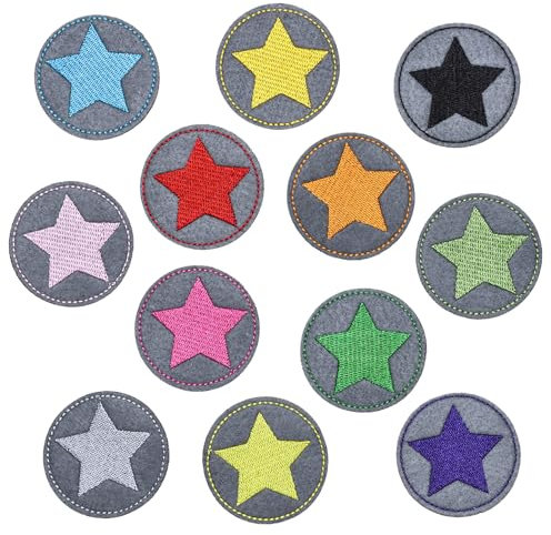 12 Stück Erwachsene Farbig Stern-Bügelaufnäher, Bunte Flicken Zum Aufbügeln, Selbstklebend Aufbügelflicken Kinder, Bügelflicken Für Jeans,Kleidung,Daunenjacke,Hosen Etc Reparaturflicken