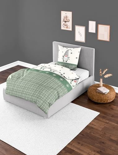 Bierbaum Juego de Ropa de Cama 3743, Franela Fina, 100% algodón, diseño en Alemania, Color Verde 30, 135 x 200 + 80 x 80 cm