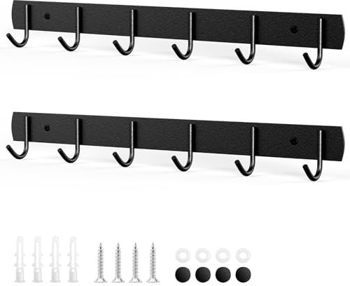 SHUTEX 2 Stück Kleiderhaken Wand mit 6 Haken, 32cm Garderobenhaken Edelstahl Wandgarderobe, Hakenleiste Garderobe für Schlafzimmer Bad Küche Garderobe (Schwarz)