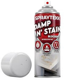 SPRAYTEKK Damp & Stain Block Primer Spray | 500ml | Matt White | Anti-Mould, Smoke & Stain Coverage | Interior Use on Plaster, Cement, Stone, Wood & Brick (Matt White, Pack Of 1)