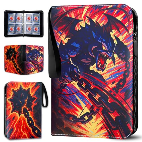 Album Cartas Coleccionables 400 Bolsillos 50 Páginas, PU Impermeable con Cremallera, Desmontable Binder, para Organizar y Proteger Anime Fútbol Magic Cartas, Regalos para niños