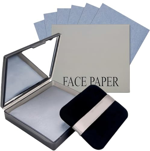 Blotting Paper for Oily Skin, with Mirror & Puff - Absorbs Oil, Bamboo Charcoal Oil Blotting Sheets for Face, Portable for Skin Tending & Makeup, for Wen Women，200 Sheets