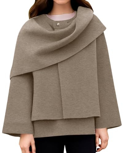 Élégant manteau en tricot court asymétrique uni col châle Veste de transition moderne pour femme, marron, S