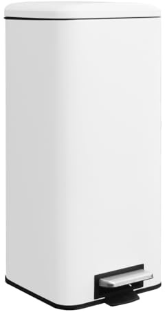 JM ·YIPENG Kitchen Bin 30L, Kitchen Pedal Bin with Soft Close Lid,Stainless Steel Bin with Removable Inner Bucket, 30 Liter Square Bins for Kitchen and Office,White