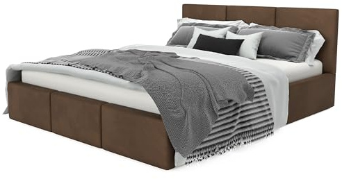 Muralo - Cama tapizada de 120x200 cm con cabecero y cabecero acolchado - Cama doble - Sin colchón - Cama juvenil - Elegante dormitorio - Marrón