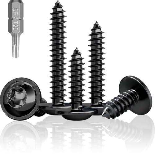 Lote de 100 tornillos Torx con cabeza cilíndrica para madera A2 V2A, negros M4 x 40 mm, de acero inoxidable, para paneles acústicos, tornillos con cabeza plana Torx
