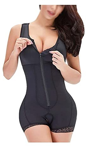 CMBSSTFC S-6XL Shaping Body Body Seamless Shapewear Fast magkontroll med dragkedja, axelrem Krok Justerbar (Beige Large)