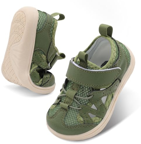 BARERUN Toddler Wide Sandals Boys Girls Breathable Summer Shoes Kids Non-Slip Water Sandals Lightweight Barefoot Shoes for Beach Swim Green 7 Toddler