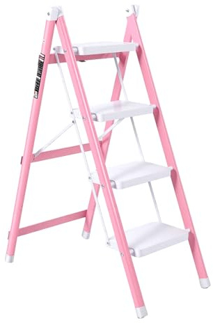 Bewinner Taburete Plegable de 4 Escalones, Escalera Interior de Acero Engrosada Antideslizante para Cocina, Dormitorio, Oficina, Taburete Plegable Que Ahorra Espacio y Soporte para Flores