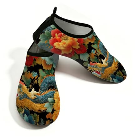 Chaussures aquatiques de plage pour homme et femme - Séchage rapide - Respirantes - Antidérapantes - Chaussures pieds nus pour piscine, surf, dragons chinois orientaux et fleurs
