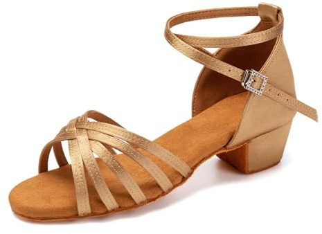 SWDZM Tanzschuhe Kinder Mädchen Latein Absatz 3 cm Standard Salsa Ballroom Bachata Anfänger Praxis Schuhe,Beige,EU 34