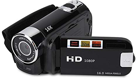 Videocámara Videocámara, Vlogging portátil Grabador de cámara Full HD 1080P 16MP 2.7 Pulgadas Pantalla LCD de rotación de 270 Grados 16X Zoom Digital Videocámara Soporte Selfie y Disparo Continuo
