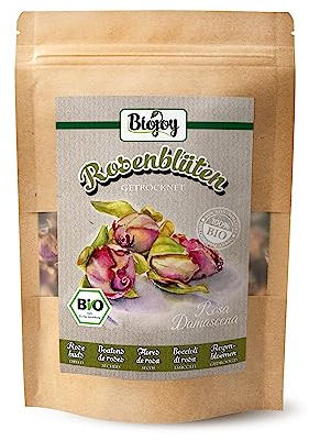 Biojoy Boutons de Roses séchées BIO (75 g), entiers, fleurs comestibles, thé à la rose (Rosa Damascena)